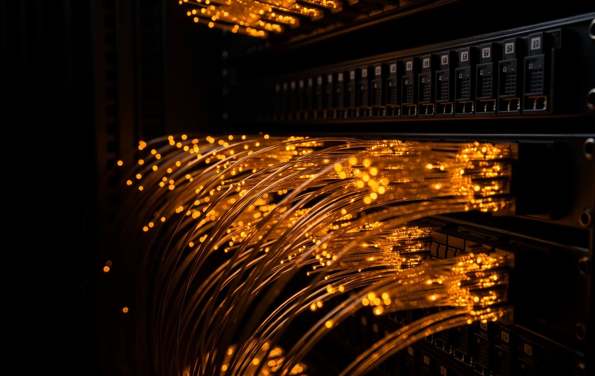 Conexiones de fibra óptica en servidor